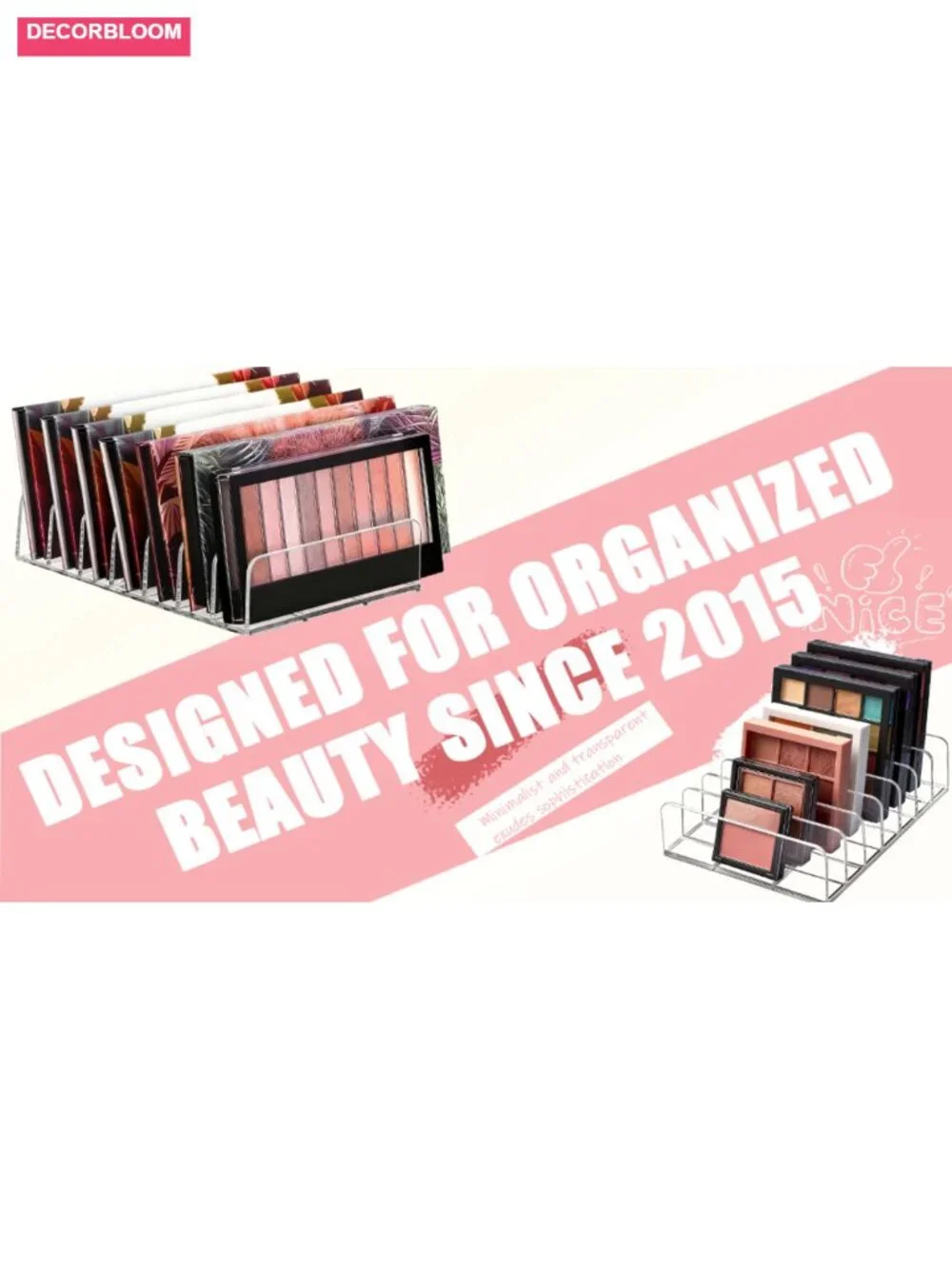 2-Pack Acrylic 7-Slot Makeup Palette Organizer Clear Display Case